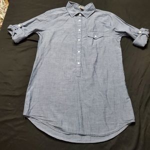 J Crew Chambray S Tunic Top Womens Blue Adjustable Sleeves